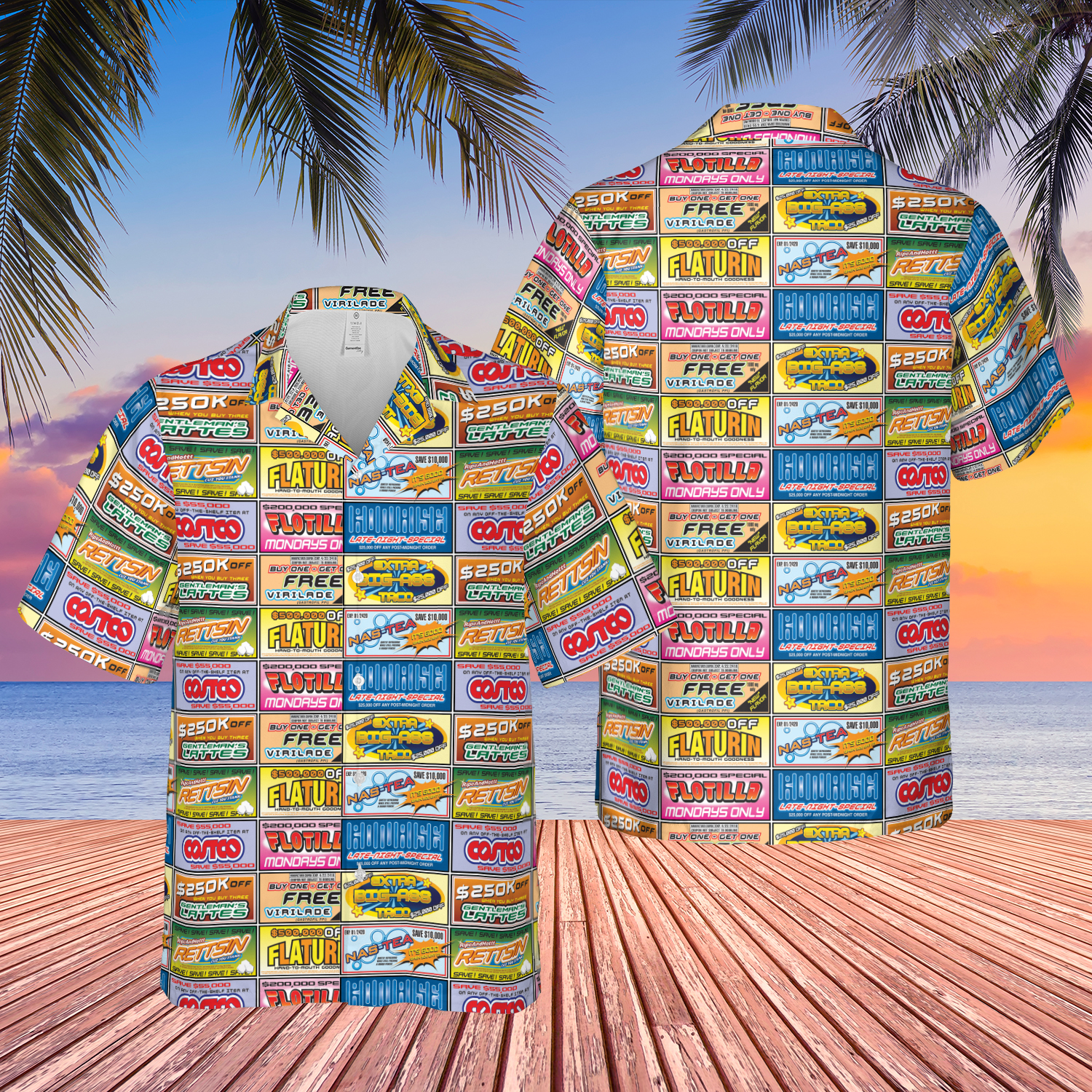 Idiocracy Shirt, Idiocracy All-Over Branded Logos Short Sleeve Button-Down Shirt