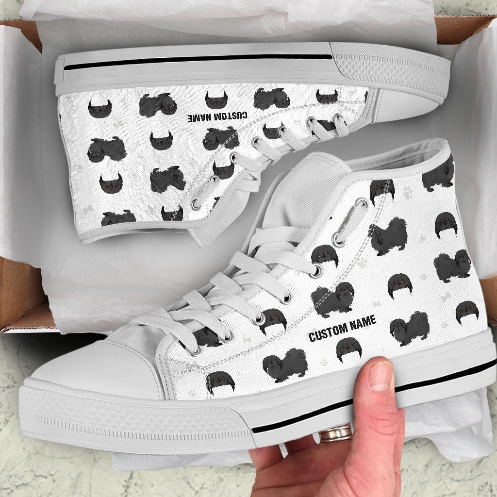 Pekingese Dog Custom Name High Top Sneakers / Pekingese Dog High Top Shoes/ Pekingese Dog Custom Print Trainers Shoes / Pekingese Owner Gift