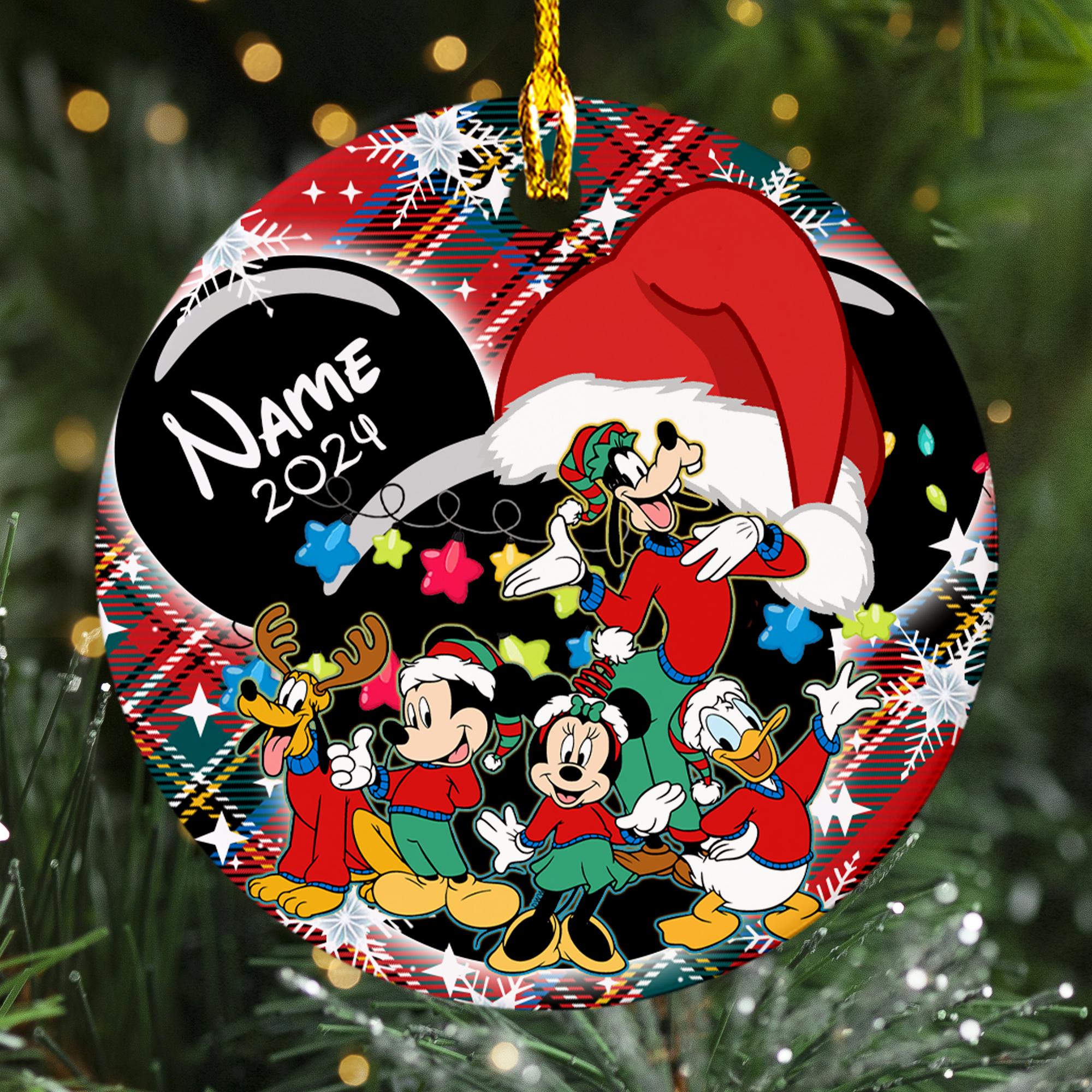 Personalized Mouse Ear Santa Hat Christmas Ornament, Mouse Group Trip Customized 2024 Christmas Tree Decor, Mouse Character Gift For Kid
