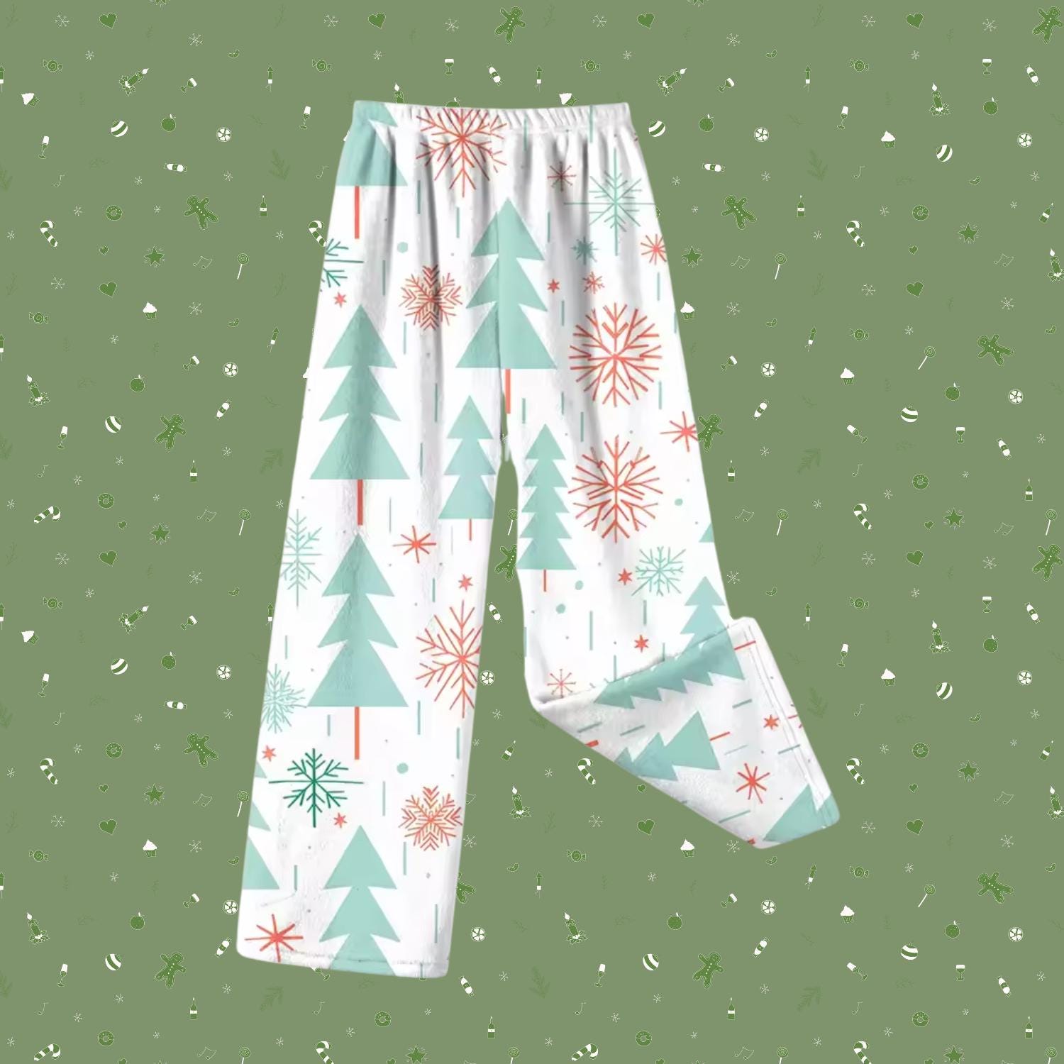 Women's Teal Christmas Tree Pajama Pants with Snowflake Pattern