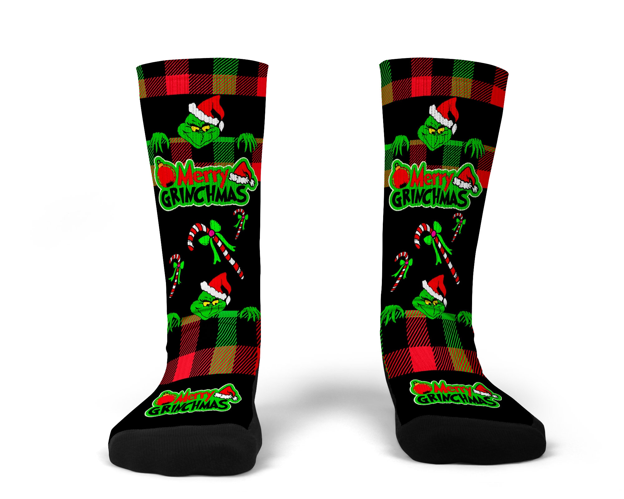 Merry Grin Black Christmas Socks