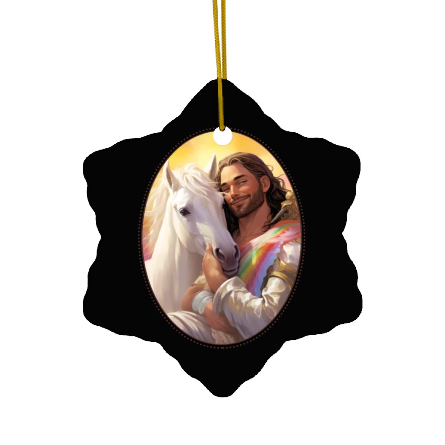 Jesus Snuggling Unicorn Ceramic Ornaments, Christian