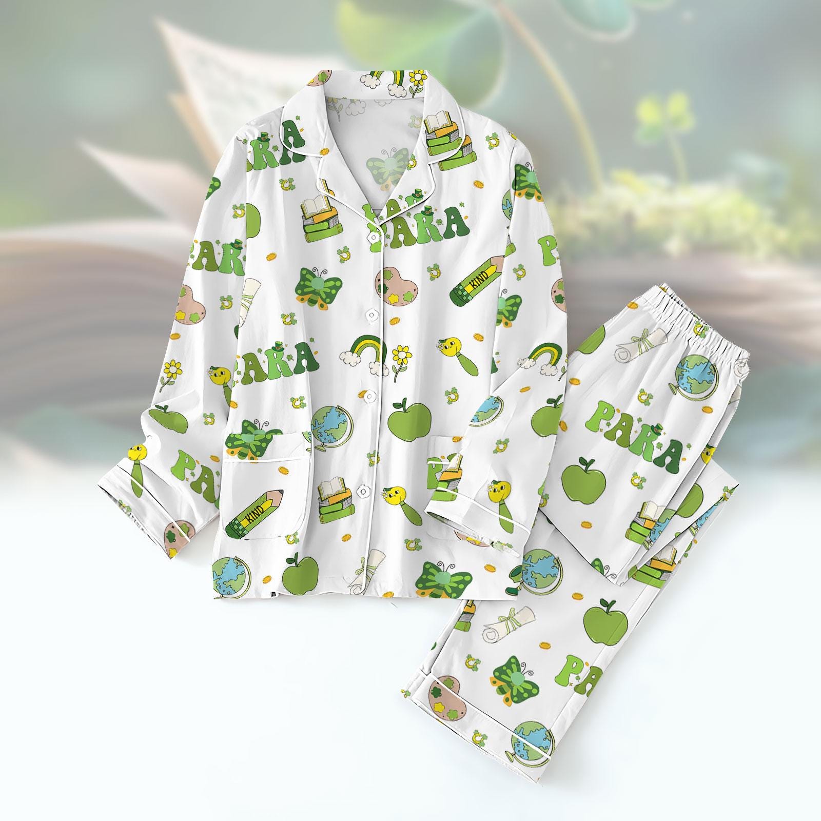 Para St Patricks Day Pajamas Set, Shamrock Holiday Pajamas, Luckey Matching Pajamas Set, Coquette Patrick's Day Teacher Pjs For Her