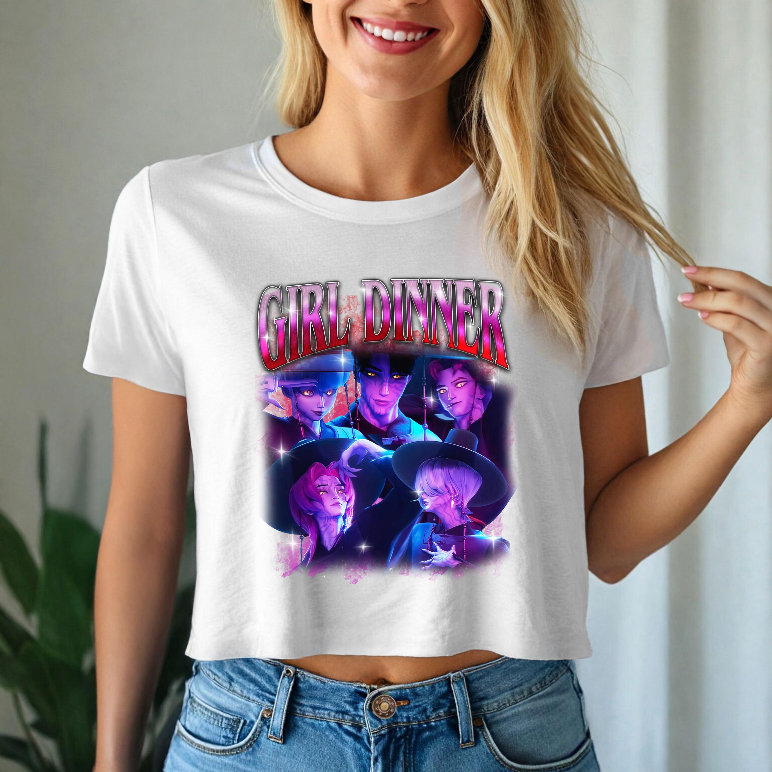Girl Dinner Saja Boys Crop Top Kpop Demon Hunter Alt Shirt, Cute Goth Kpop Merch, Aesthetic Stan Style