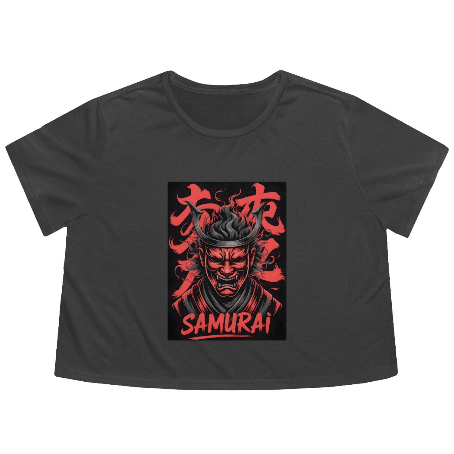 Demon Samurai Warrior Illustration Flowy Cropped Tees