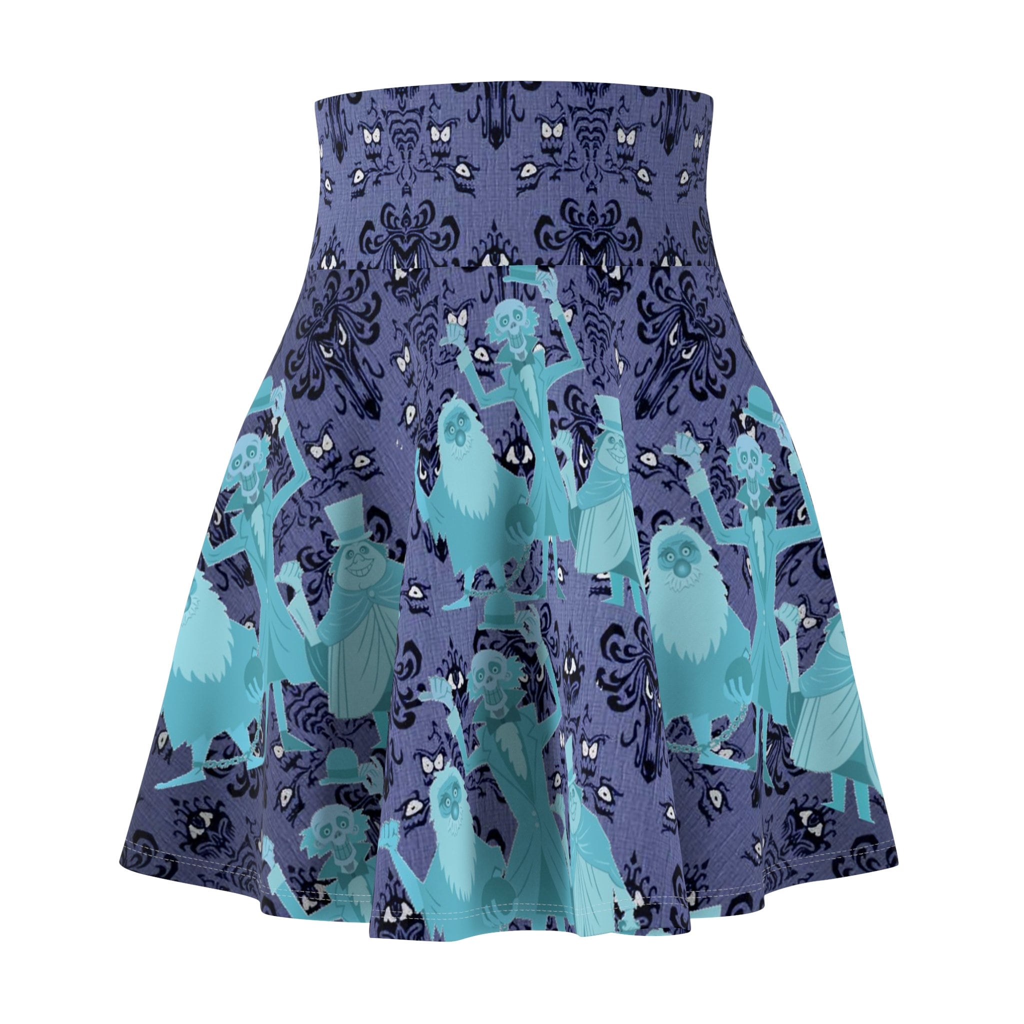 Ghost Host Dland Thrills and Chills Women's Skater Skirt | 4" wide high-rise elastic waistband | Women Summer Skater Skirt | Beaching Outfit