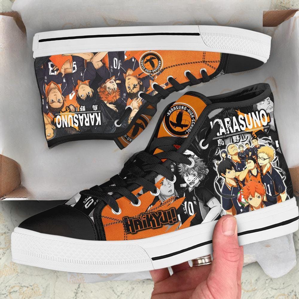 Volleyball Anime High Top Sneakers, Orange Manga Shoes