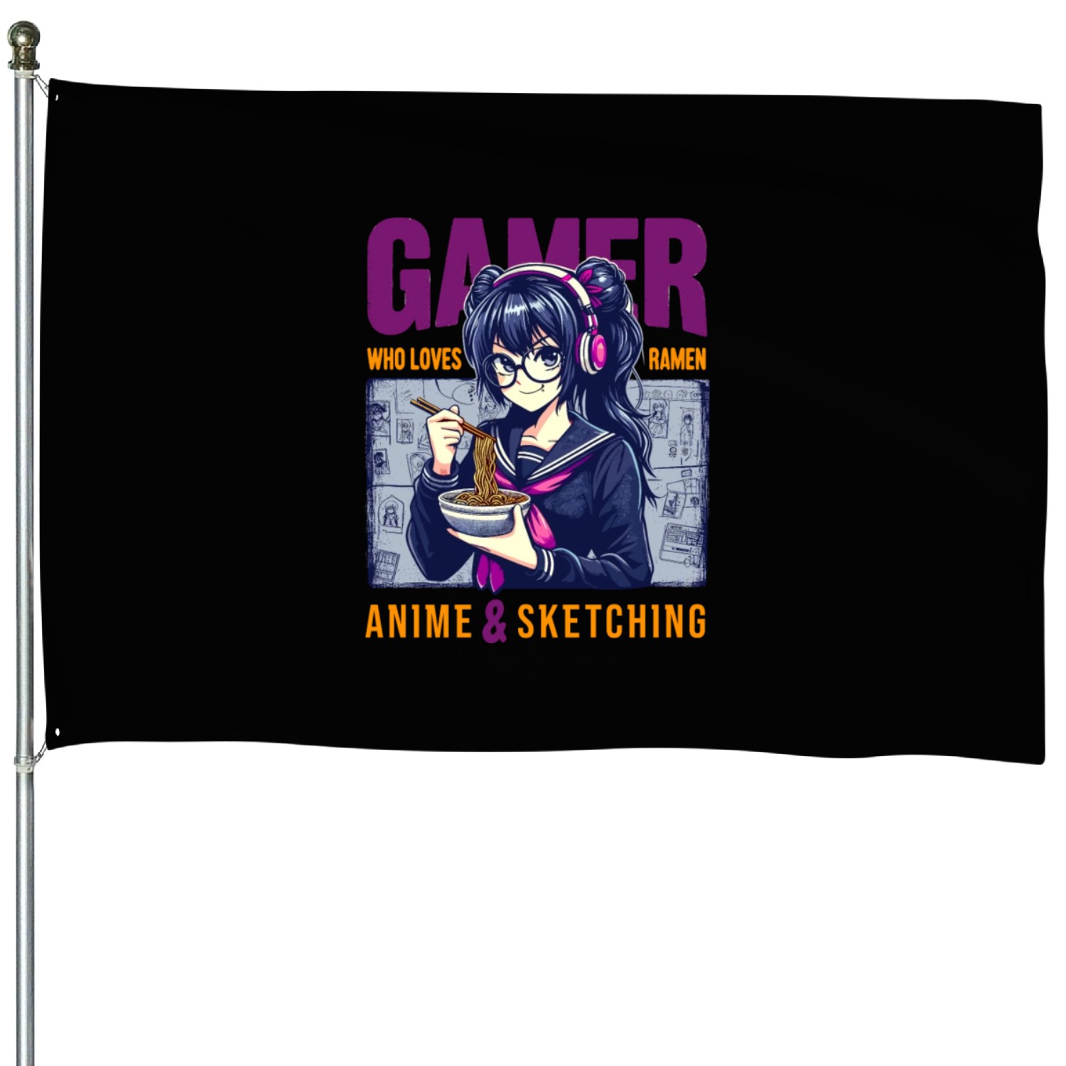 Gamer Who Loves Ramen Anime And Sketching Japanese House Flags