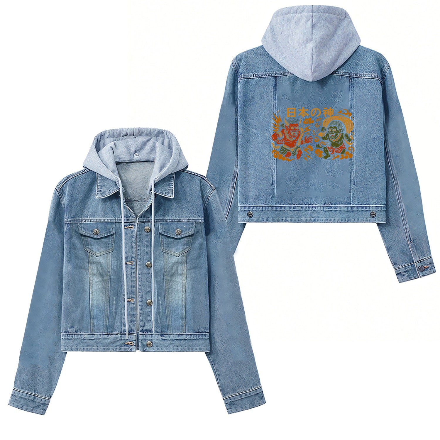 Japanese Thunder & Wind Gods Raijin & Fujin Women's Denim Jackets