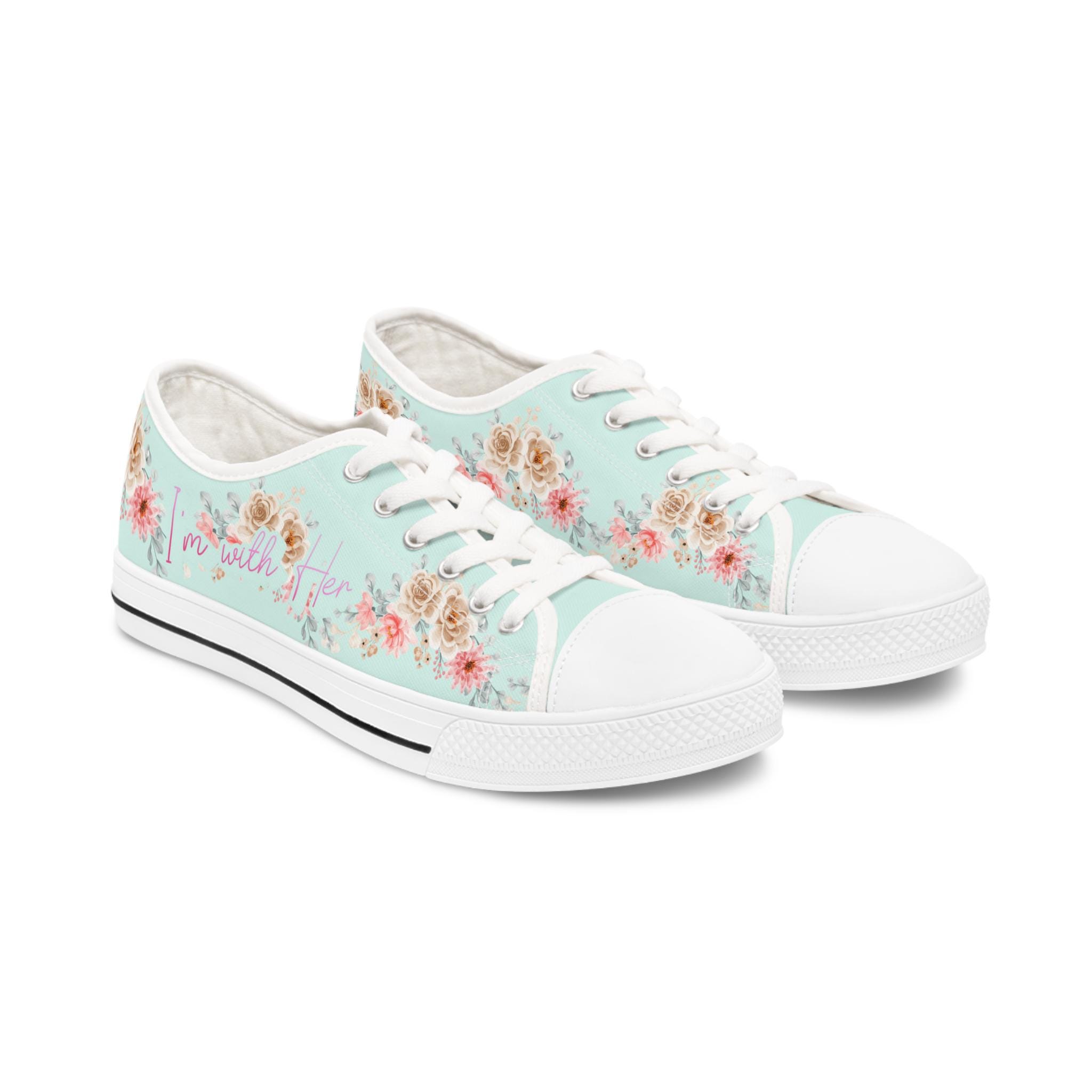 I'm with Her teal with flowers and pink lettering Kamala 2024 Chucks