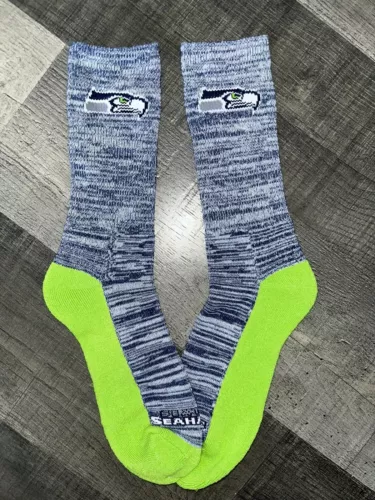 SEATTLE SEAHAWKS football FOOTBALL LOGO MARBLE FADE CREW LENGTH SOCKS LARGE
