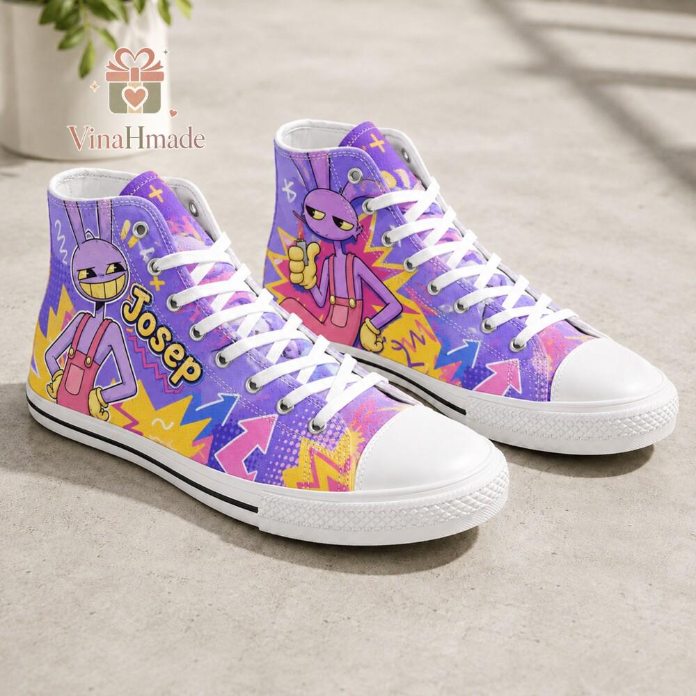 Personalized Jax High Top Canvas Shoes, The Amazing Digital Circus Shoes, Circus Funny Bunny Jax Sneakers