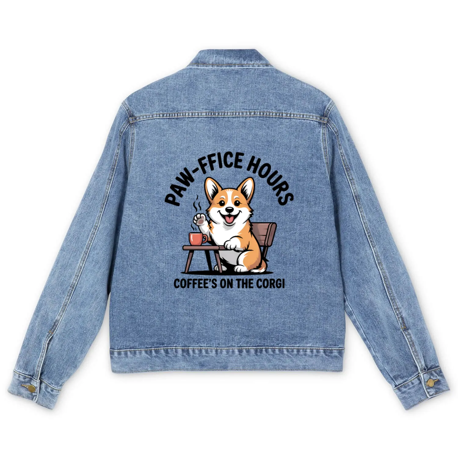 Corgi Coffee Greeting Design Men's Denim Jackets