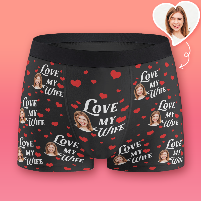 I Love My Wife Personalized Men's Boxer Briefs, Custom Gift for Husband or Boyfriend