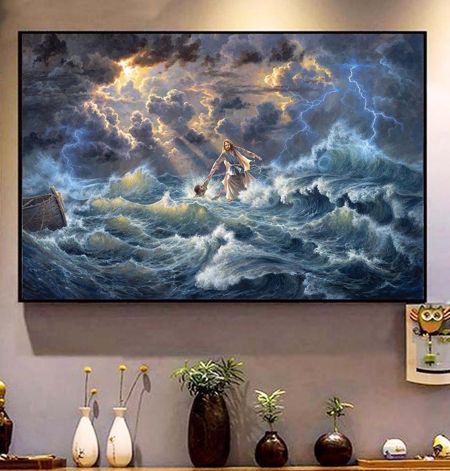 HE WALKS ON WATER HORIZONTAL CANVAS