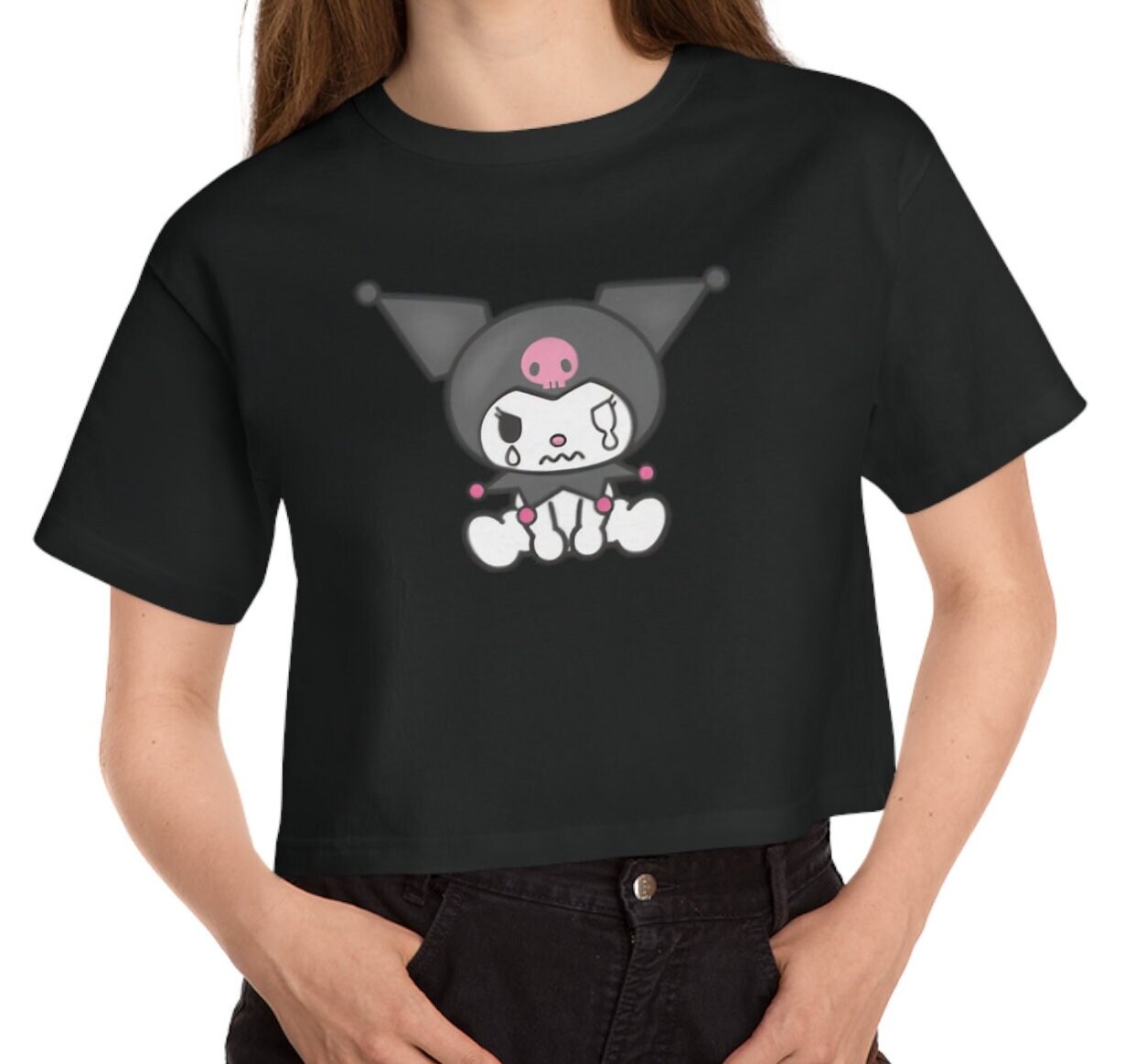 Kuromi Women's Crop Top, Kawaii T-Shirt, Sanrio Anime Cartoon Casual Clothes, Y2k Cropped Tee Shirt