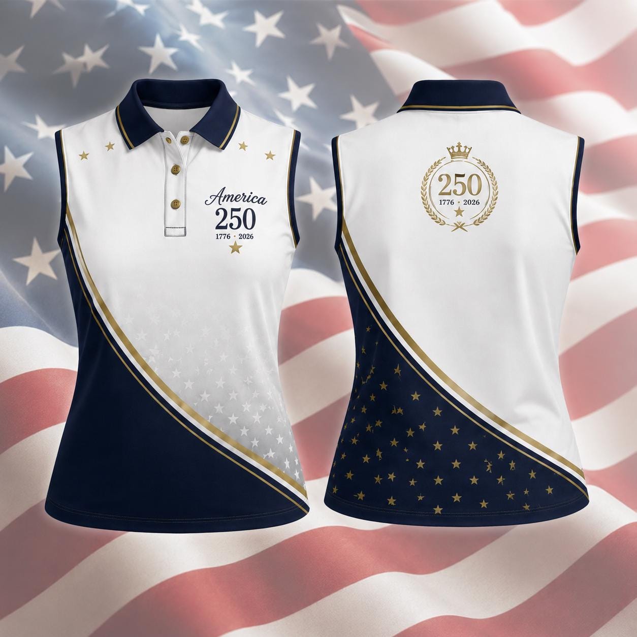 Womens America 250 Sleeveless Polo Shirt Patriotic Golf Top USA 1776 2026 Independence Day Collared Tank for Summer 4th of July Shirt Gift