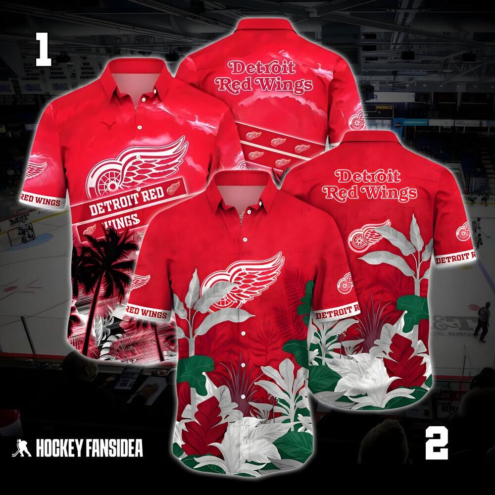 Detroit Hockey Hawaiian Shirt, Red Wings Hawaiian Shirt, Ice Hockey Hawaiian Shirt For Youth Women Men