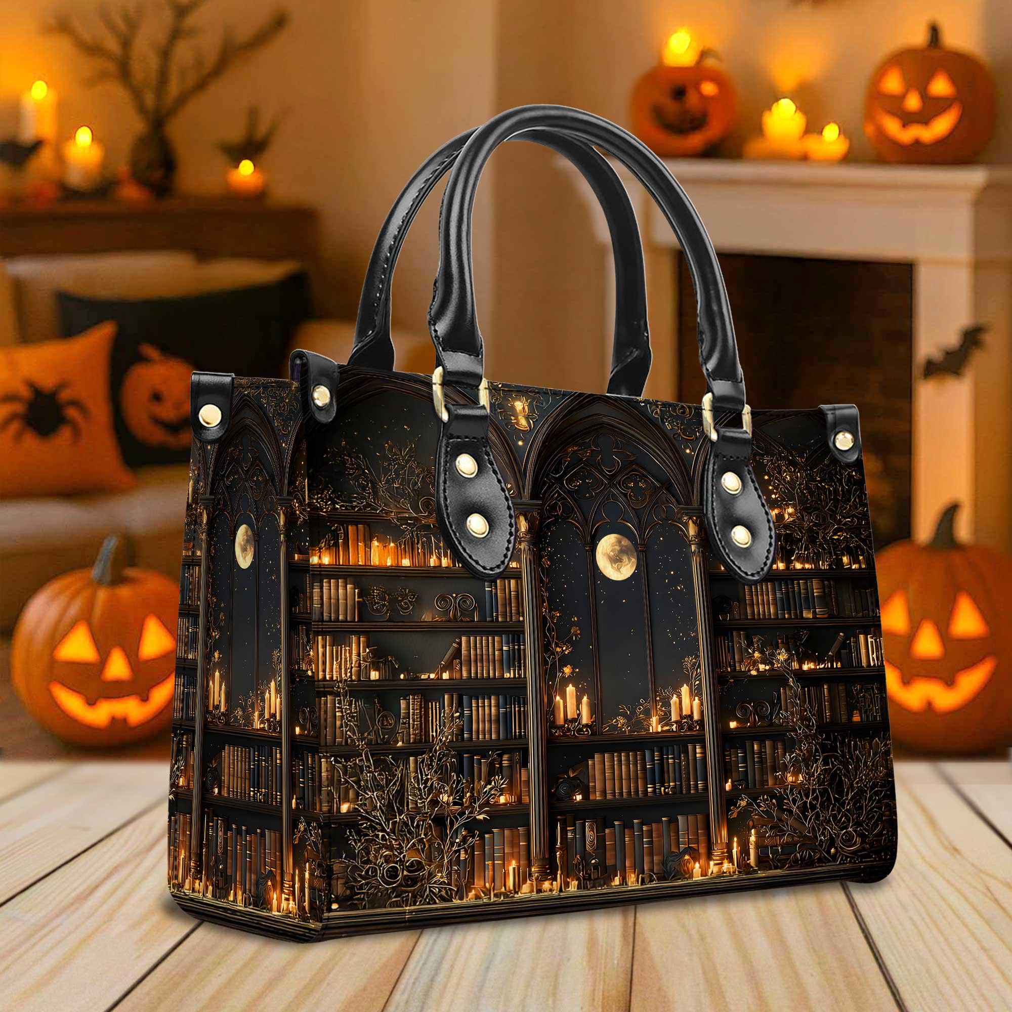 Gothic Witch Bookshelf Handbag and Wallet Set, Dark Academia Moon Bag for Book Lovers and Witches