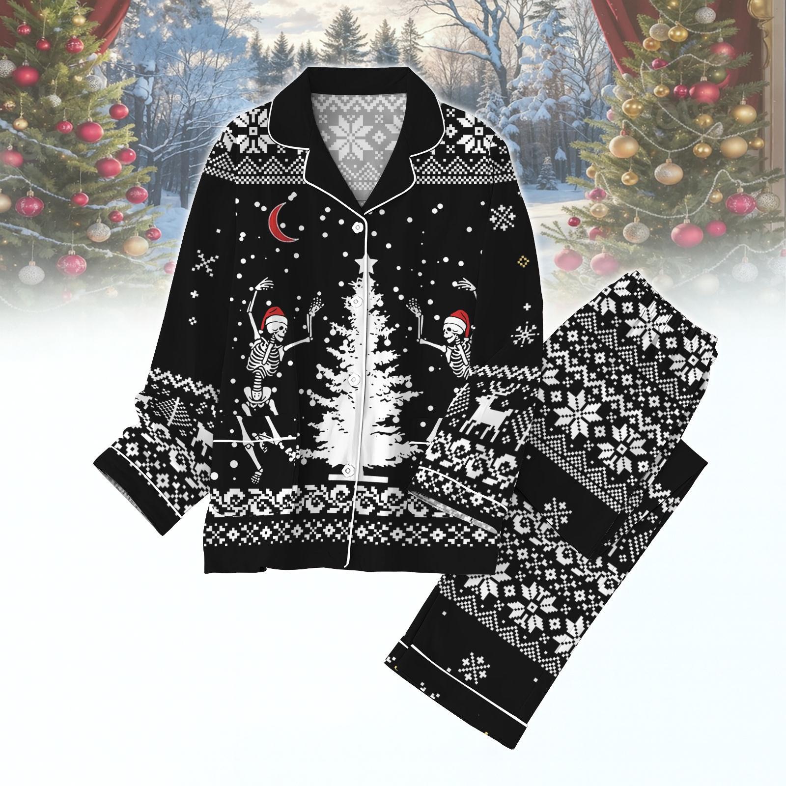 Skeleton Christmas Pajamas, Funny Gothic Holiday Sleepwear