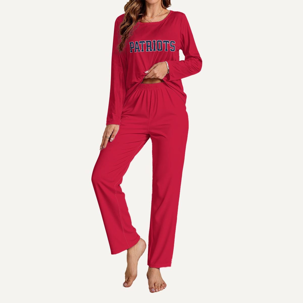 Patriots Football Pajama Set, Womens Long Sleeve Lounge Wear, Game Day PJs