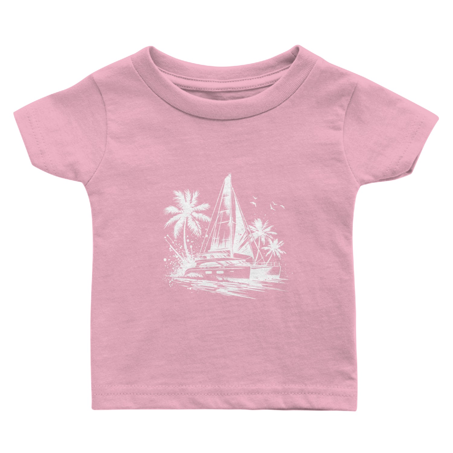 Double Hull Catamaran Sailing Boat With Palm Trees Baby T Shirts