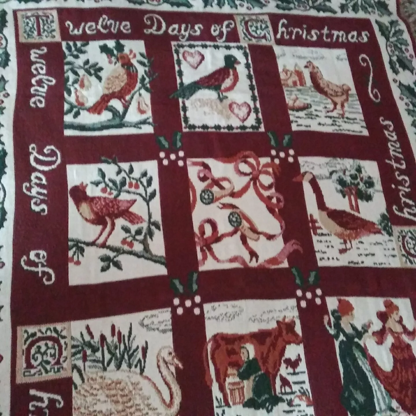Vintage 12 Days Of Christmas Tapestry Throw Blanket Goodwin Weavers 48x70 *Flaw