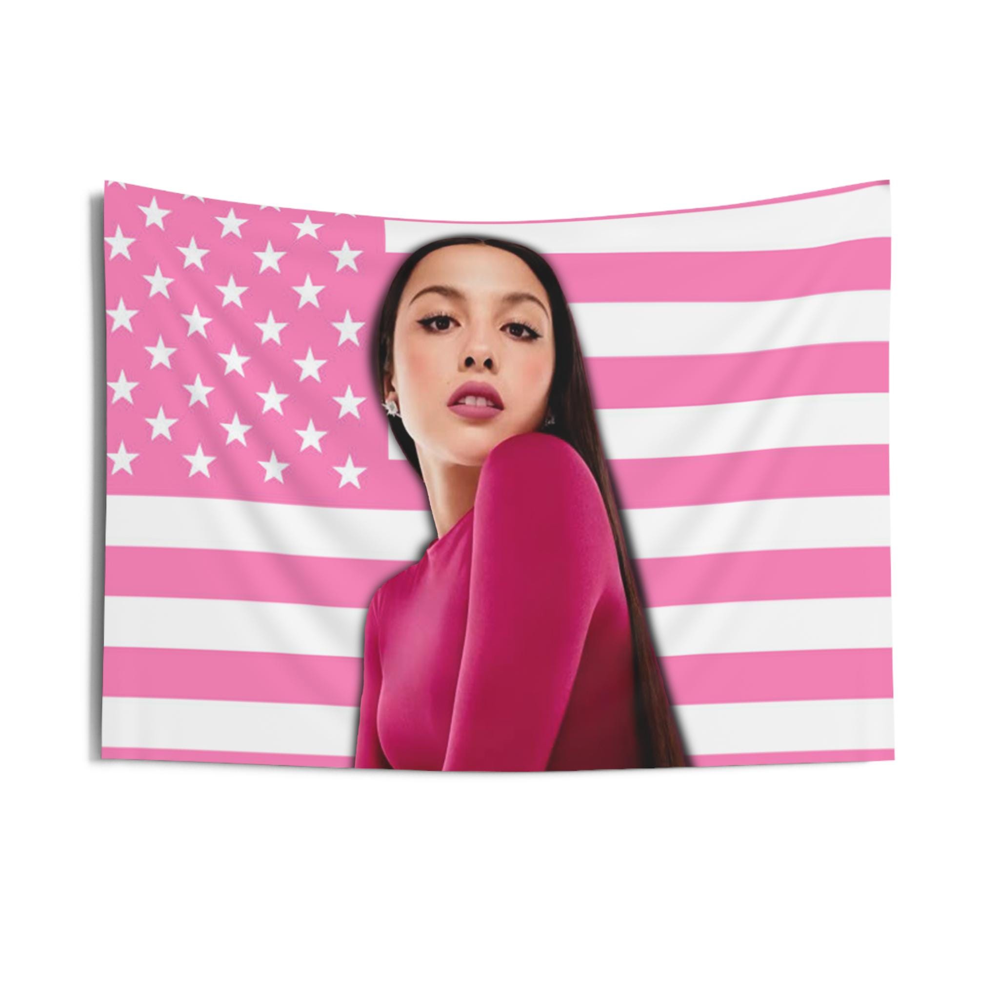 Olivia Rodrigo Pink American Flag Tapestry - Aesthetic Wall Decor, Pop Star Merch, Concert Room Decor, Trendy Olivia Rodrigo Gift