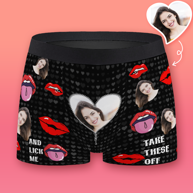 Take These Off And Lick Me Personalized Men's Boxer Briefs with Custom Photo and Face Design