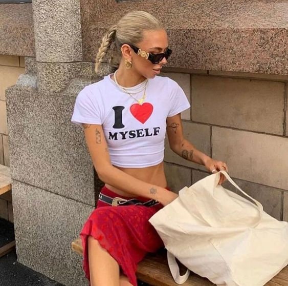 I Love Myself Crop Top, Short Sleeve Shirt, Summer Y2K Fashion, Gift For Her
