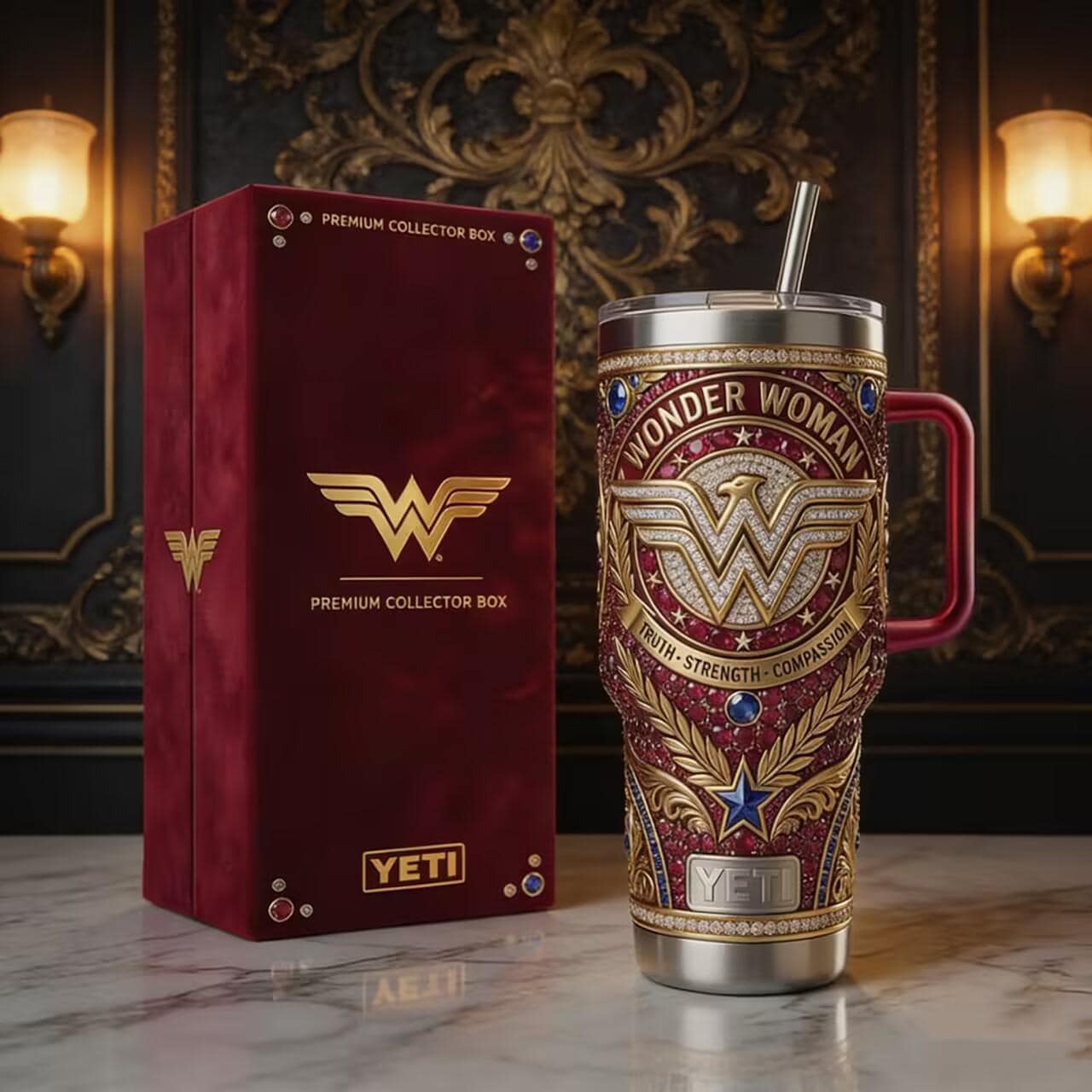 40oz Warrior Goddess Tumbler w/Handle Mythic Female Power Printed Stainless Steel Cup for Empowered Sipping