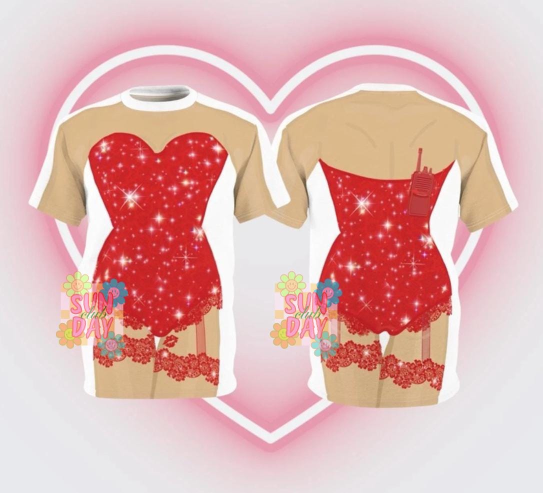 Red Sparkle Kiss Bodysuit T-shirt Dress, Halloween Outfit, Christmas Gift