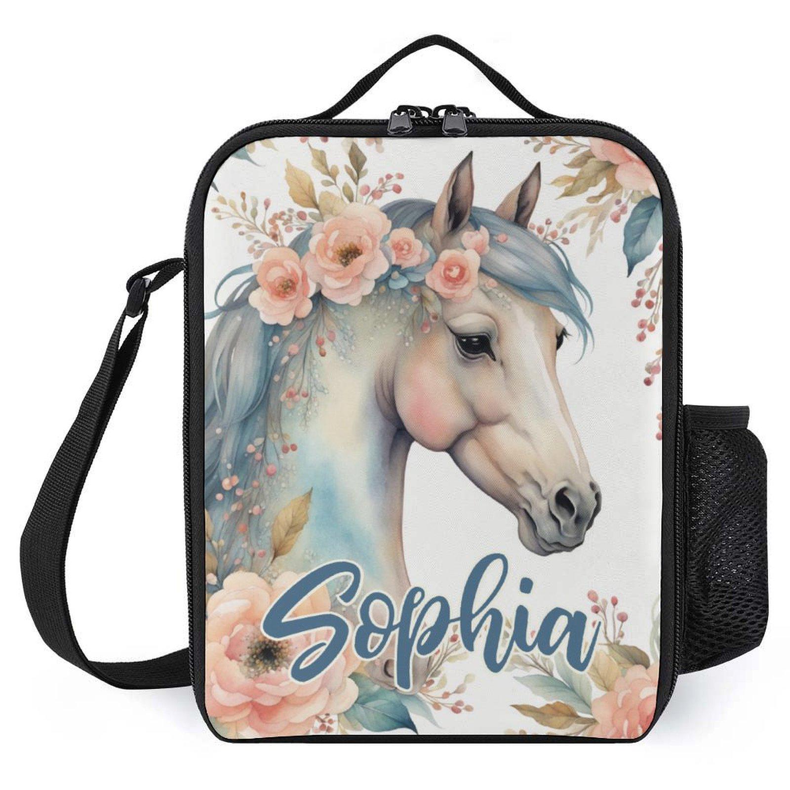 Personalized Horse Flowers Lunch Bag for School Camp Boys & Girls