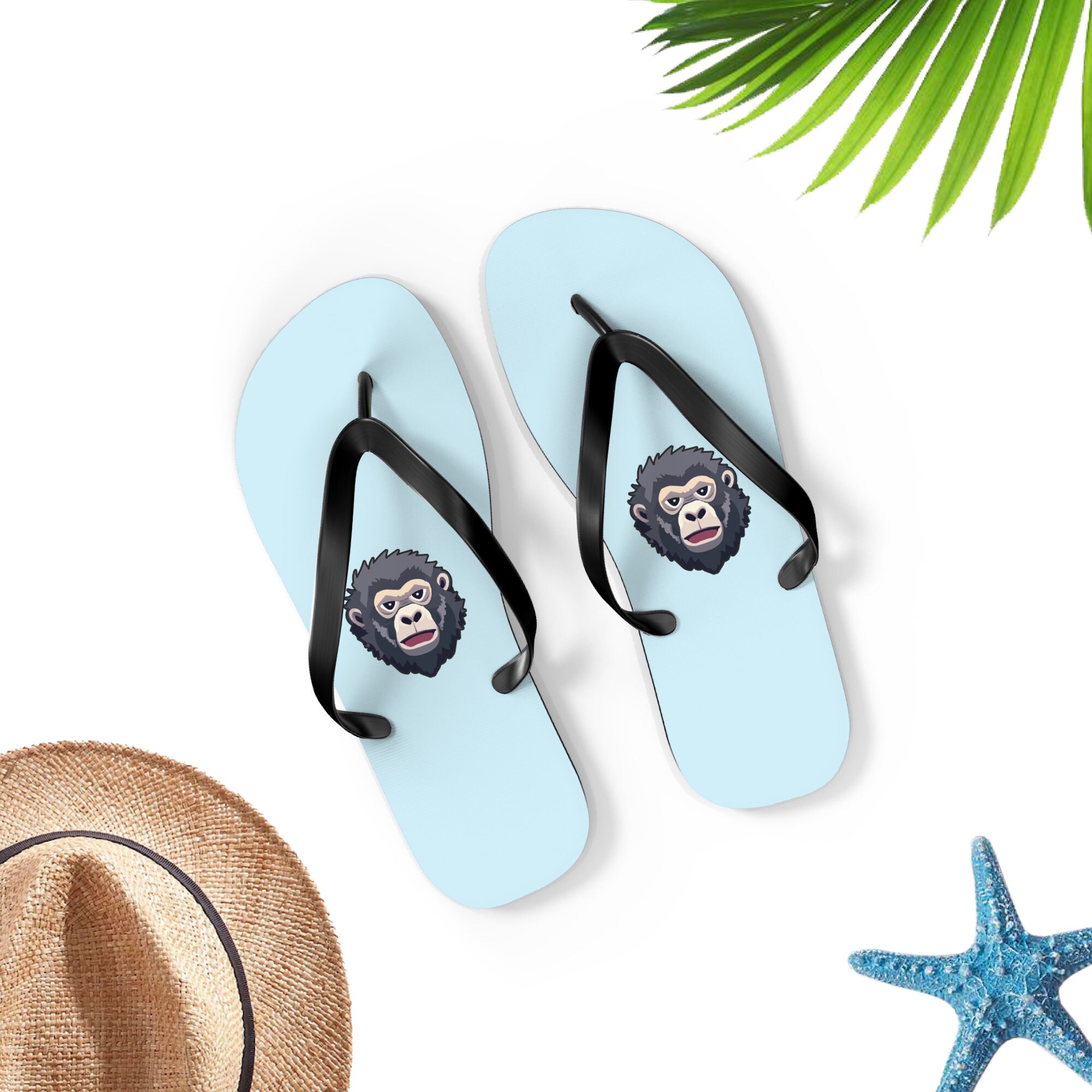Monkey Flip-Flops, Cute Monkey Flip Flops, Monkey Sandals, Monkey Face Gift, Cute Monkey Gift, Fun Monkey Gift, UNISEX Flip-Flops