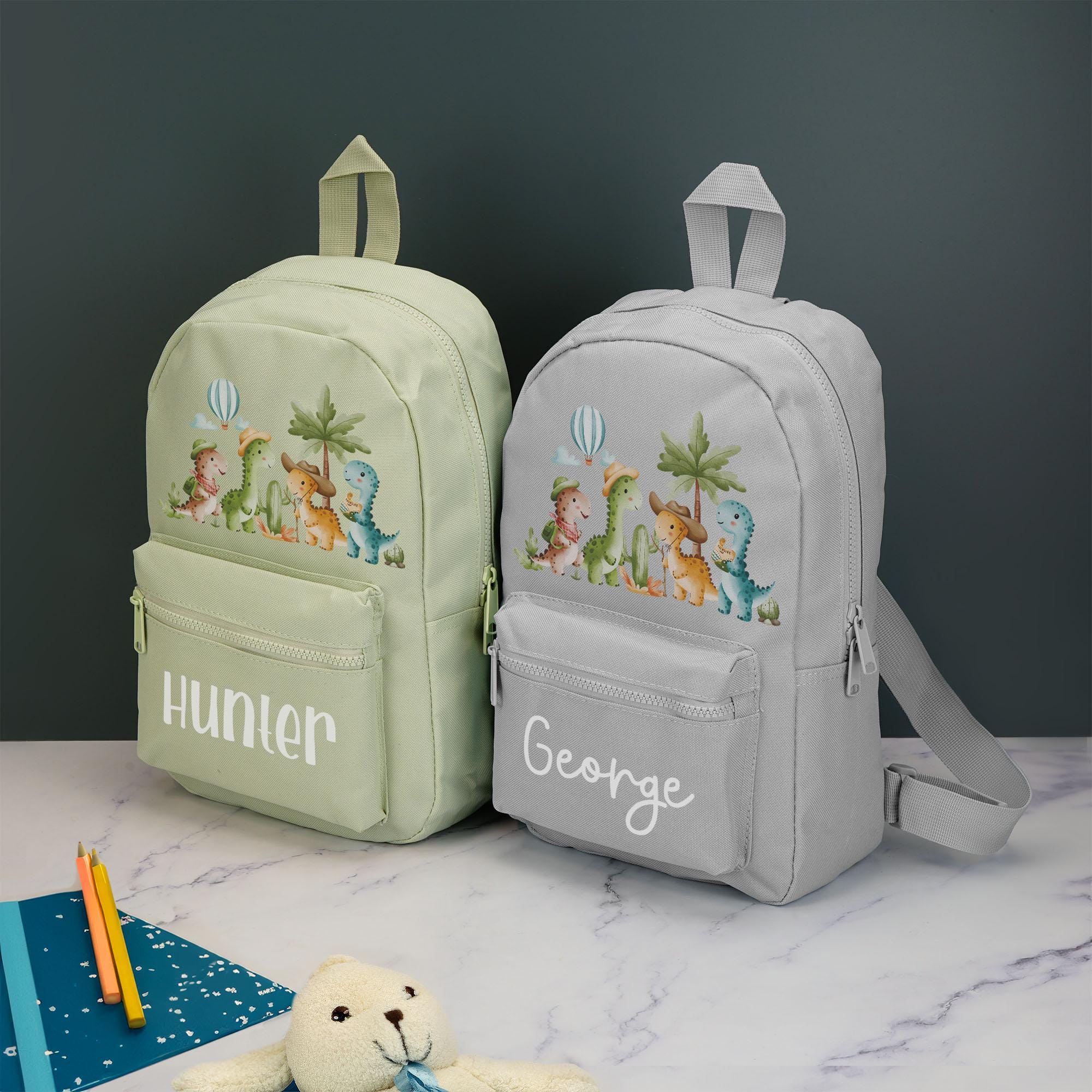 Personalised Dinosaur Kids Backpack Custom with Name Choice of Colours Dino School Bag with Adjustable Straps