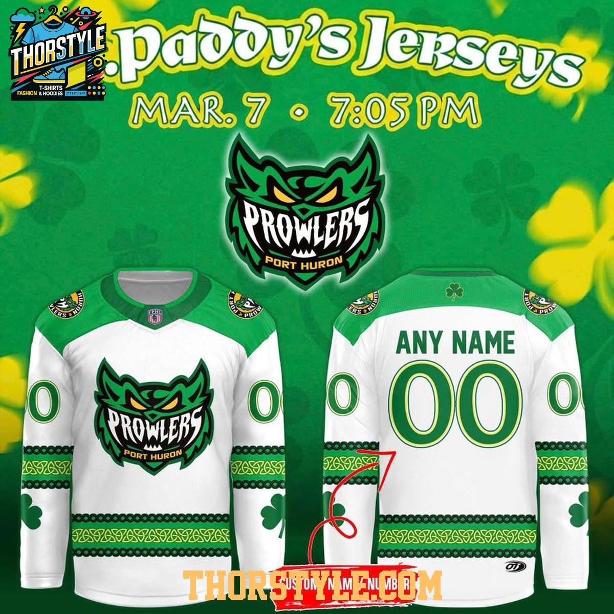Port Huron Prowlers 2026 St. Patrick’s Day Personalized Hockey Jersey
