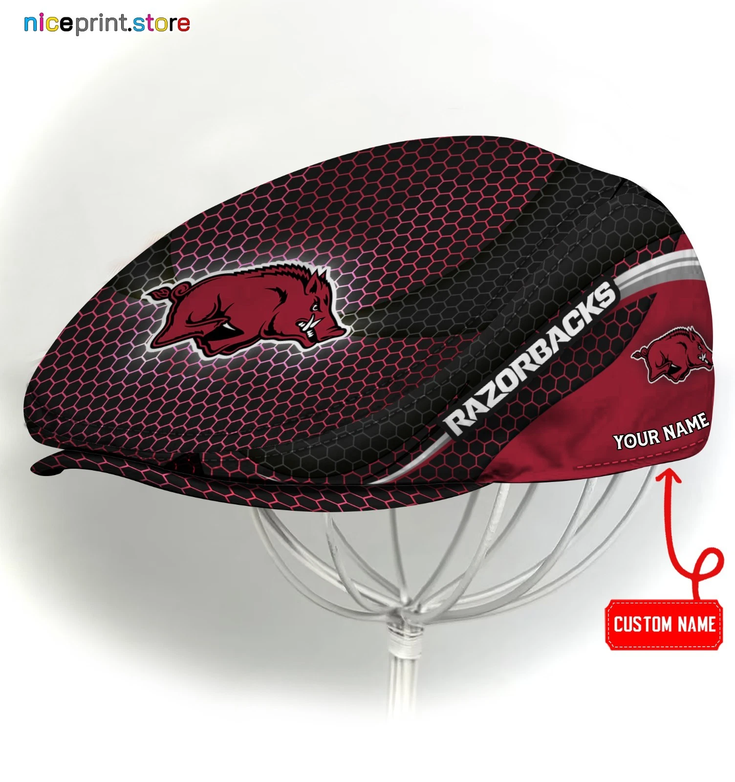 Arkansas Team Razorbacks Jeff Cap NCAA Newsboy Cap Golf Cap Driving Hat for Men