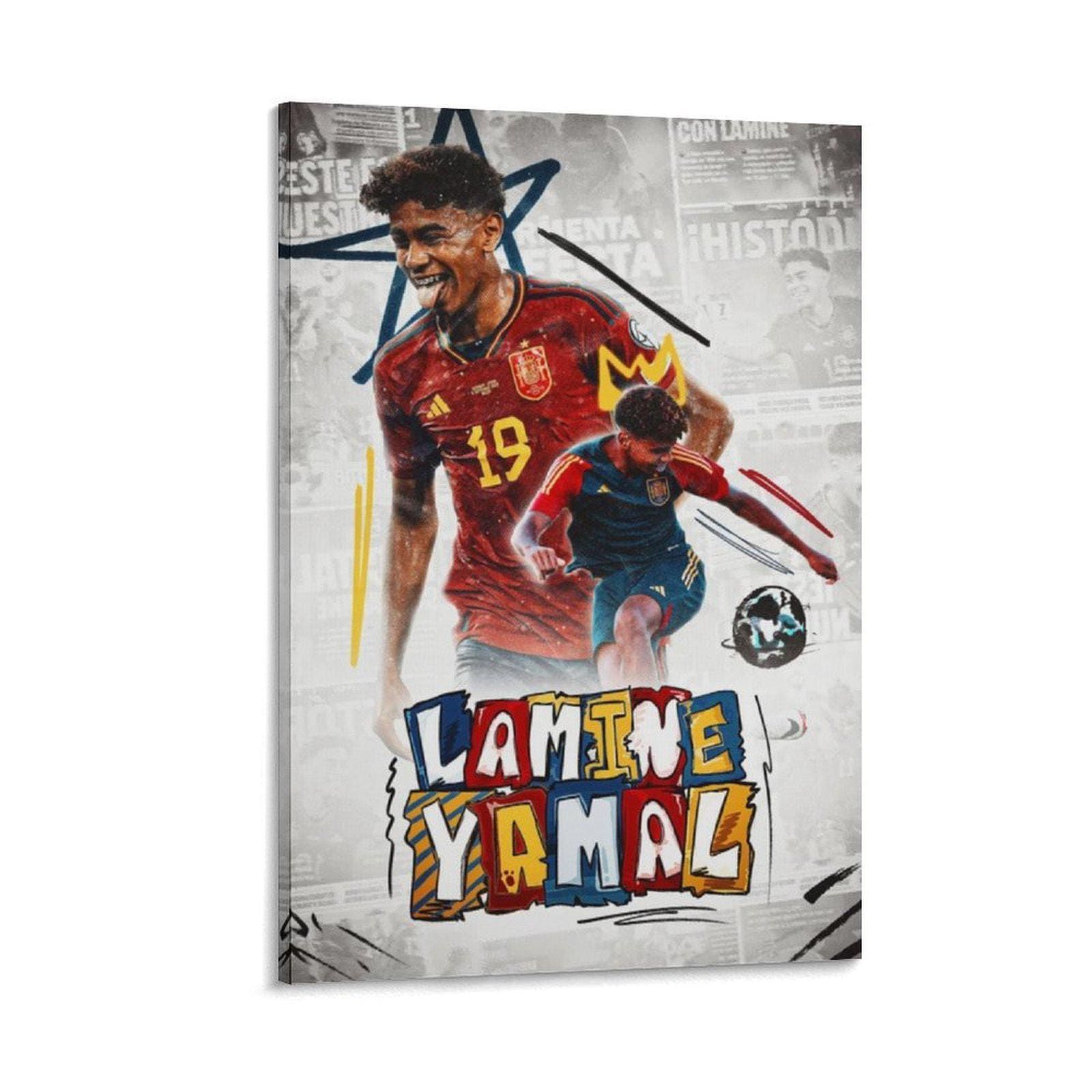 Lamine Yamal Football Canvas Print, Spanish Footballer Canvas Wall Art
