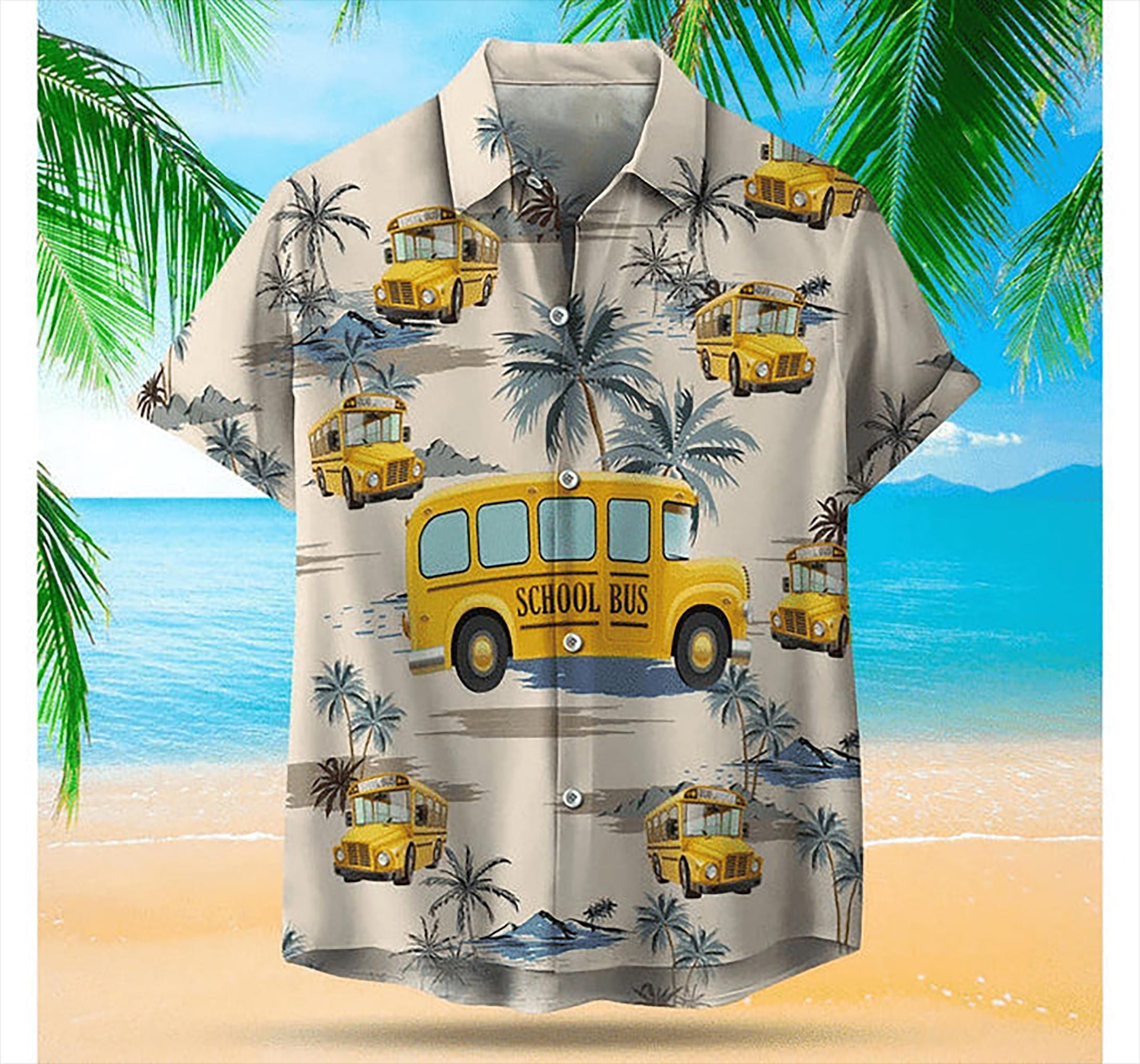 Bus Driver Hawaiian Shirt Funny Aloha School Bus Shirt for Men, Summer Beach Gift for Driver Dad, Father's Day Bus Driver Gift