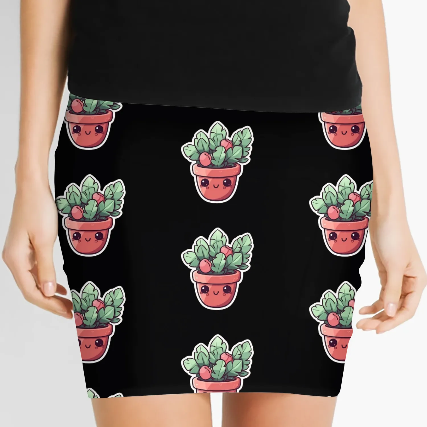 Cute Cartoon potted plant Women's Mini Skirts