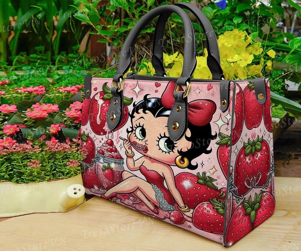 Betty Girl Cartoon Leather Bag Leather Bag Tote Bag , Gift for Her Women