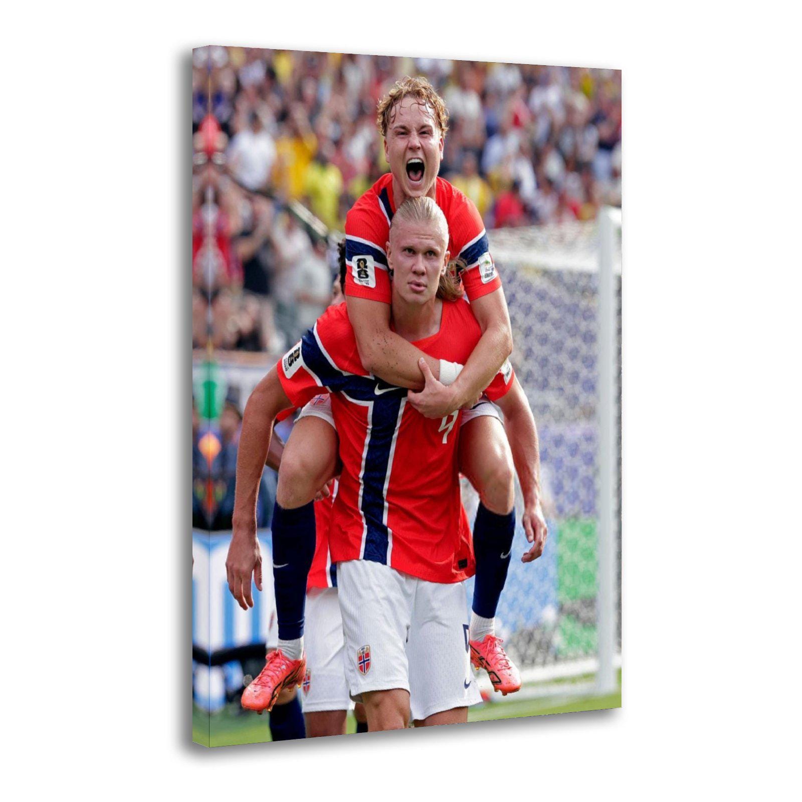 Erling Haaland Carrying Teammate Norway National Team Painting On Canvas Wall Art Poster Picture Print Living Room Walls Decor Home