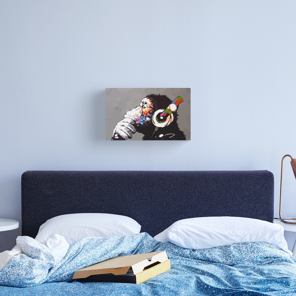 Banksy DJ Monkey Thinker with Headphones Canvas Print