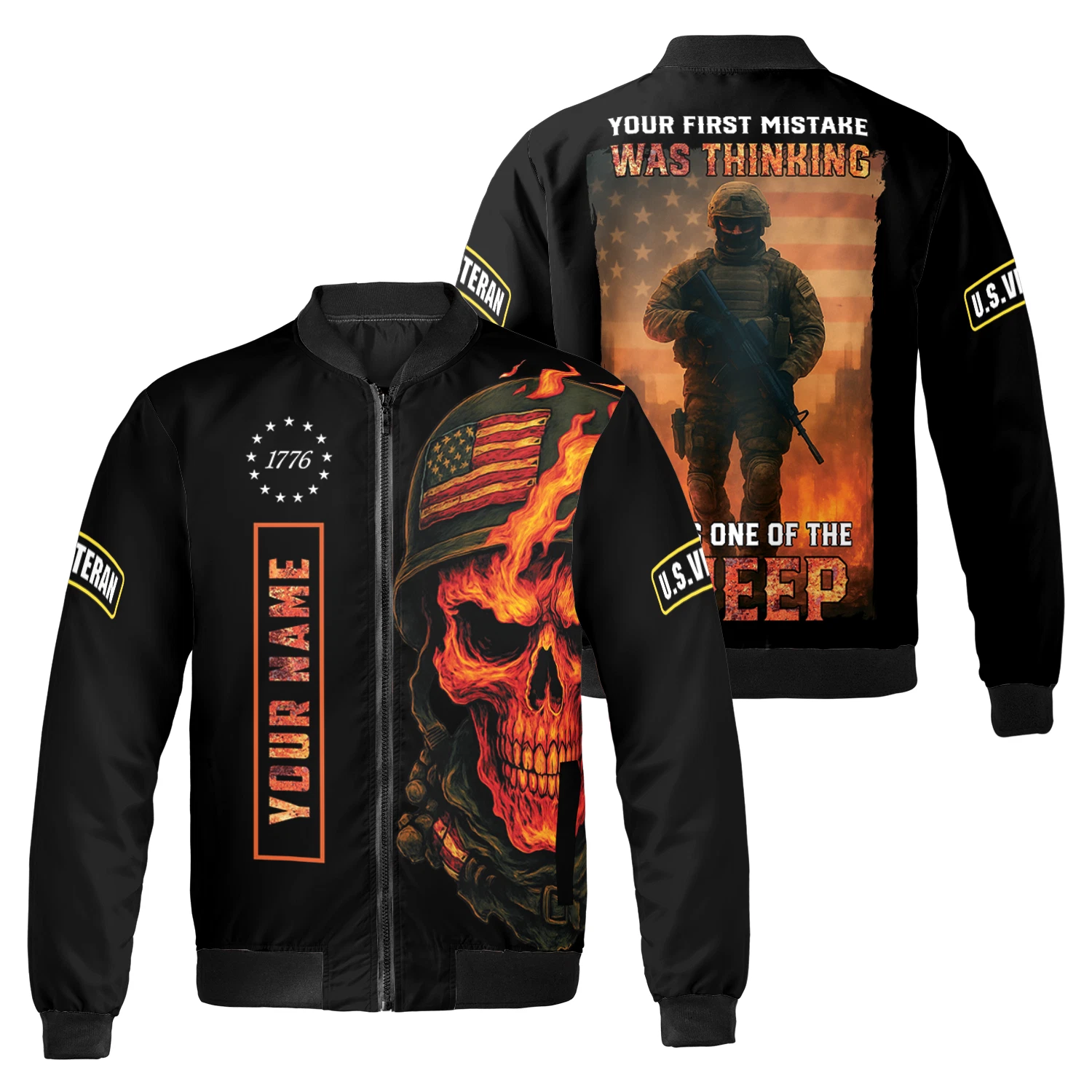 Personalized Your First Mistake Military Veteran Skull Bomber Jacket