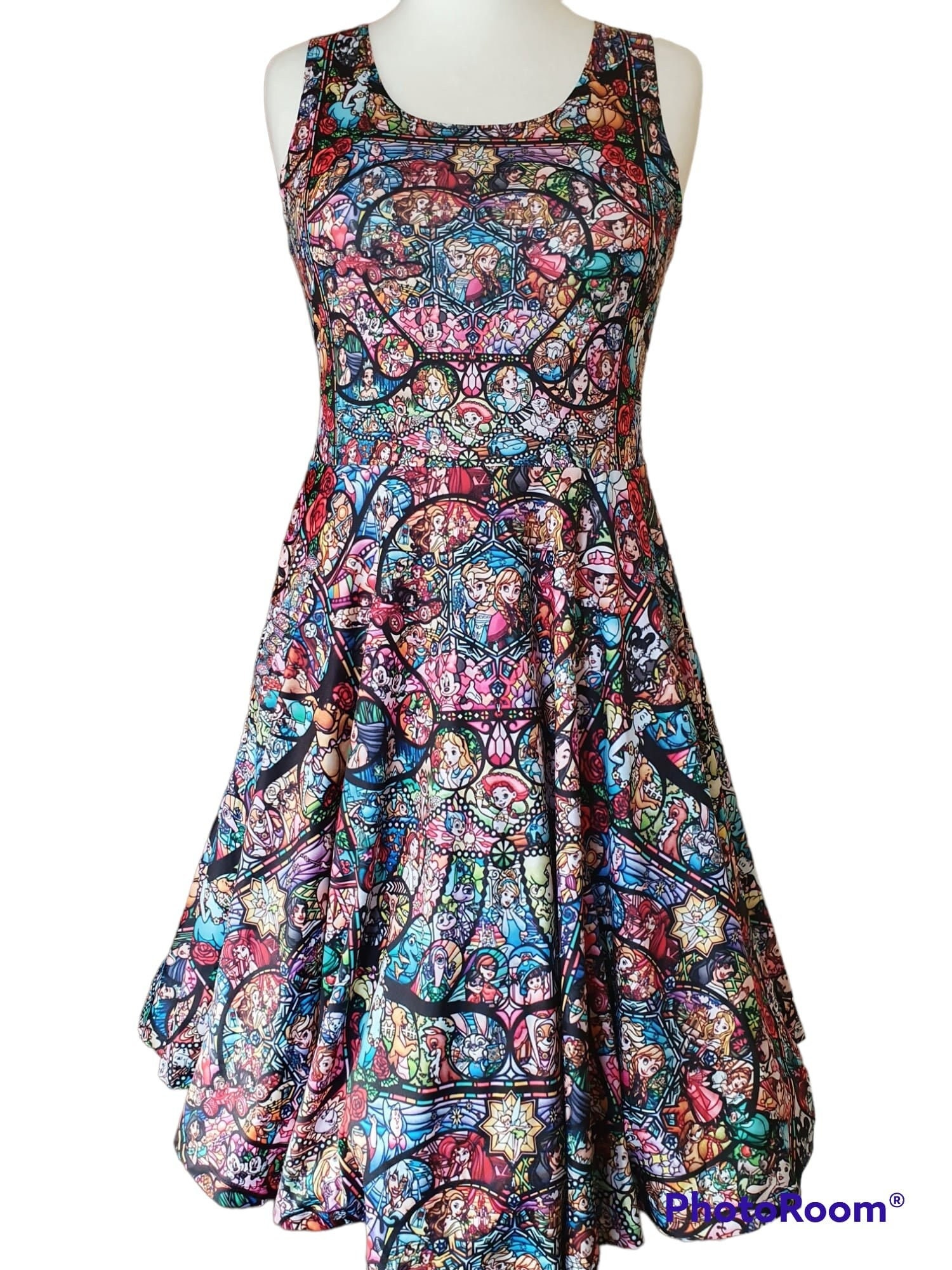 Stained glass princess characters print skater dress