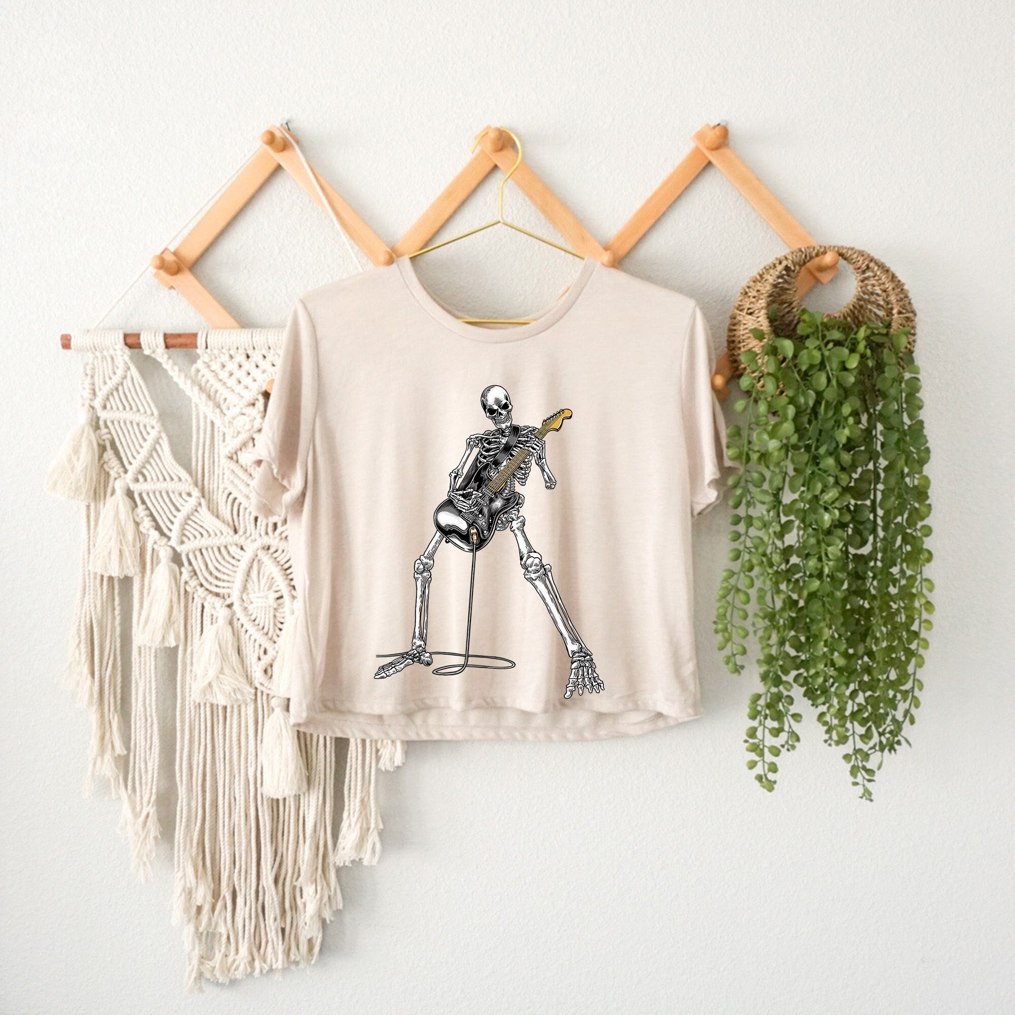 Musician Skeleton Crop Top, Guitarist Skeleton Halloween Top, Spooky Movie Vibes, Women's Halloween Crop Top