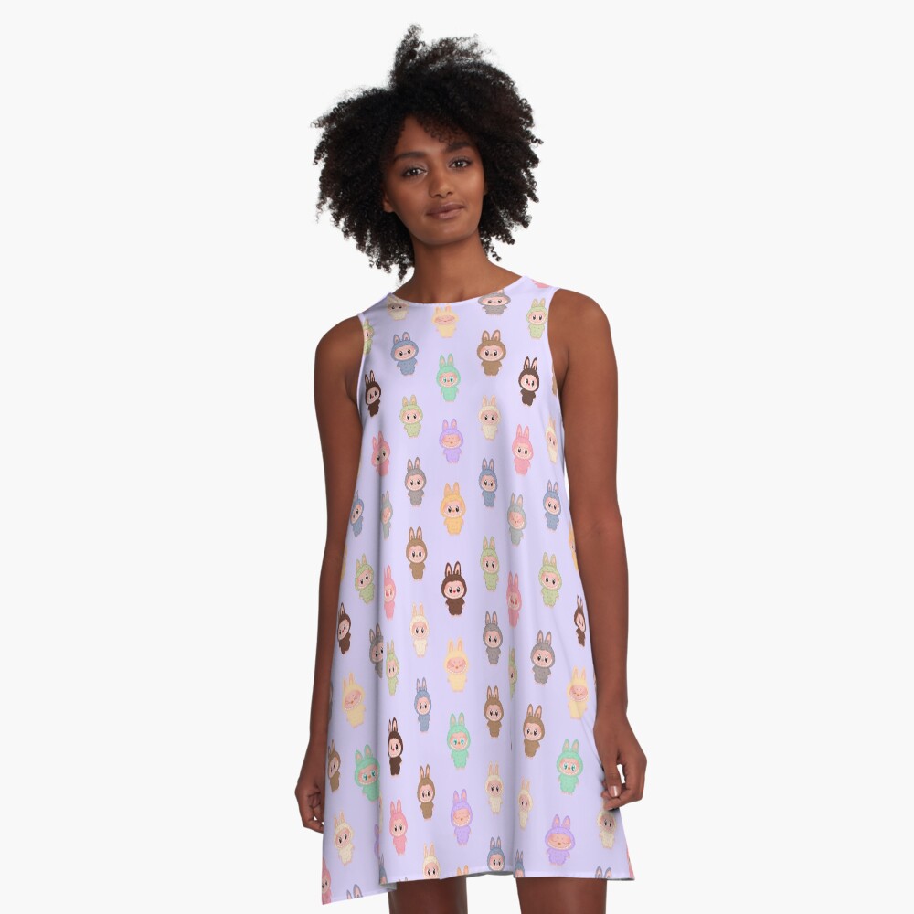 Labubu pattern lavender background A-Line Dress, Gift for Her