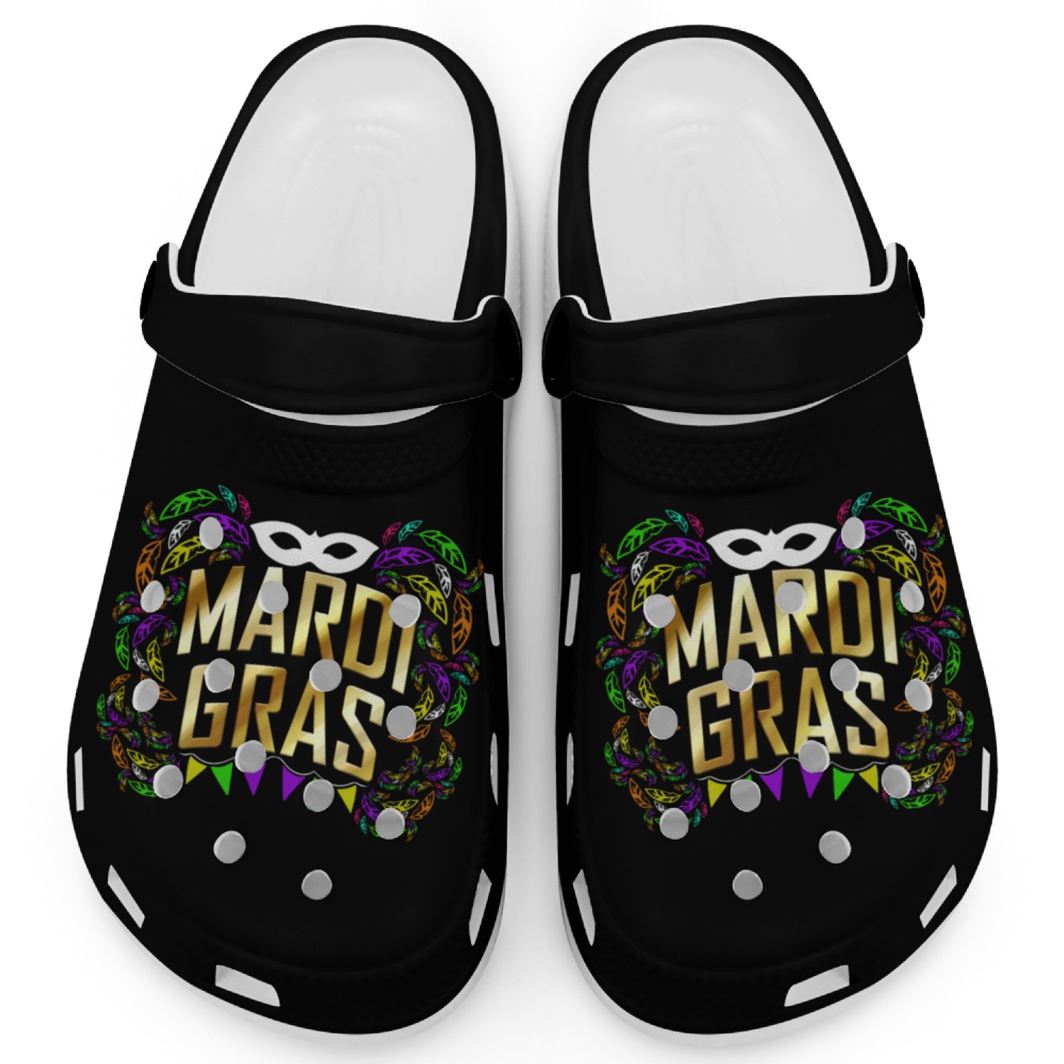 Yellow Golden Logo With Mask, Leaves, Pennant For Clogs