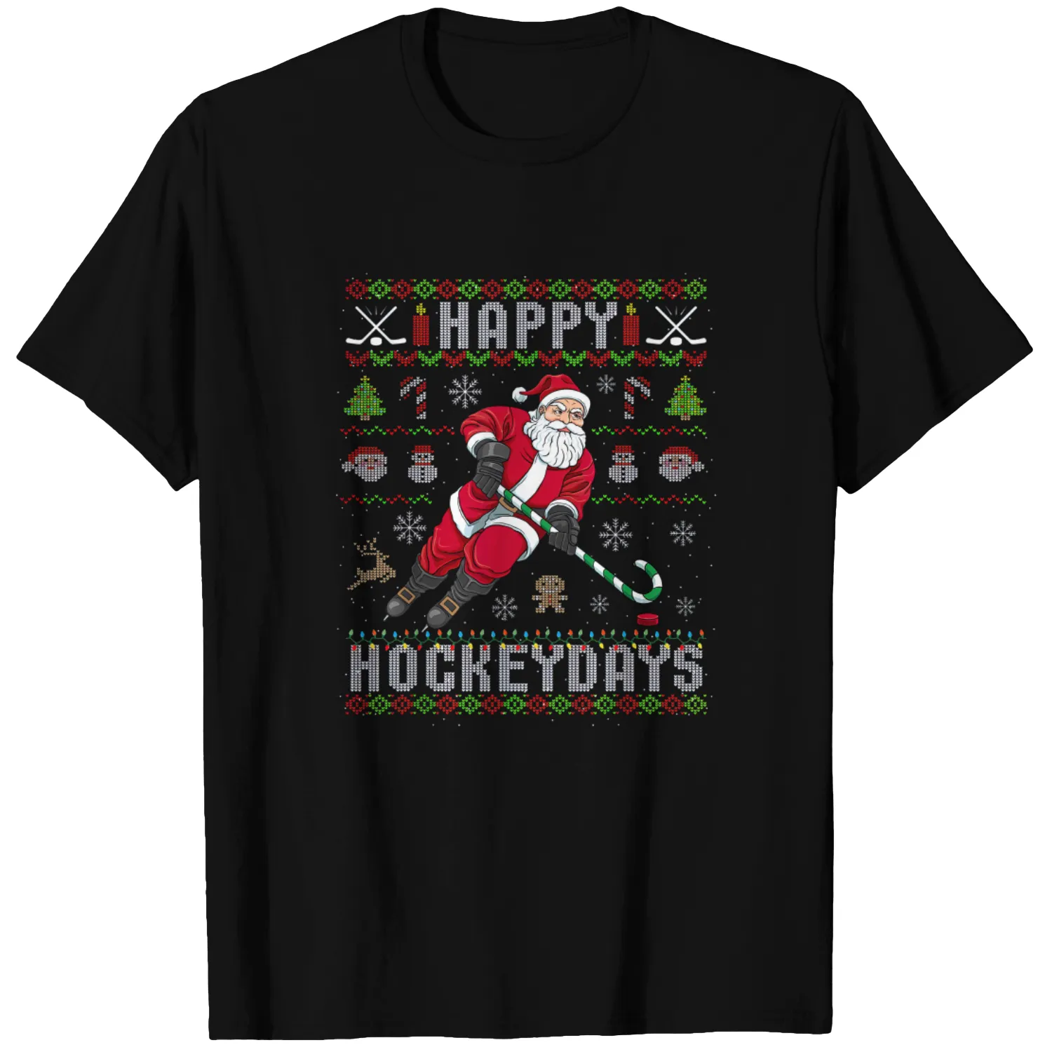 Ice Hockey Ugly Christmas Santa Claus Happy Hockeydays T-Shirt