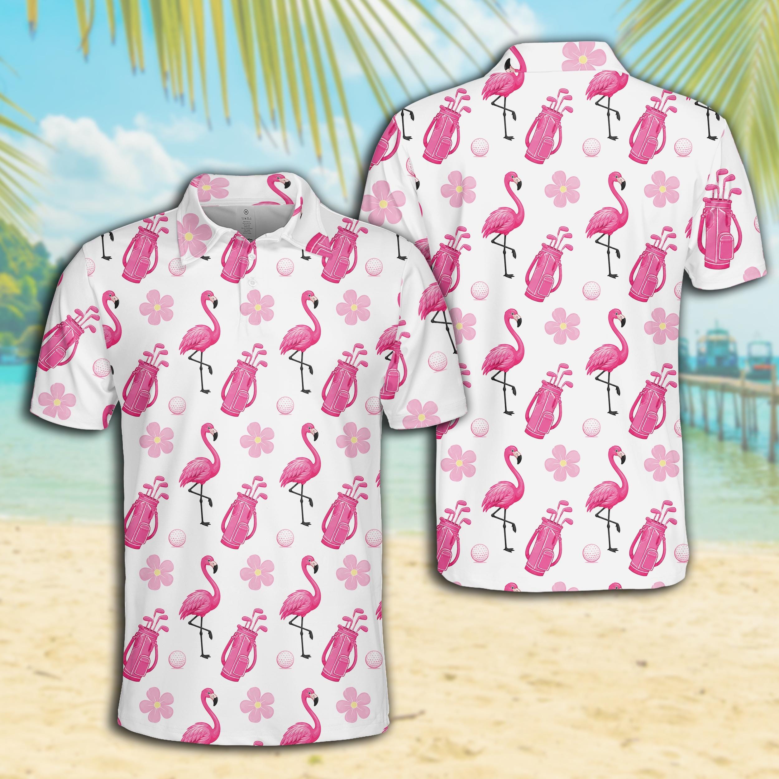 Pink Flamingo Golf Polo Shirt for Women, Sleeveless Tropical Floral Aloha Golf Top, Funny Pink Golfer Gift